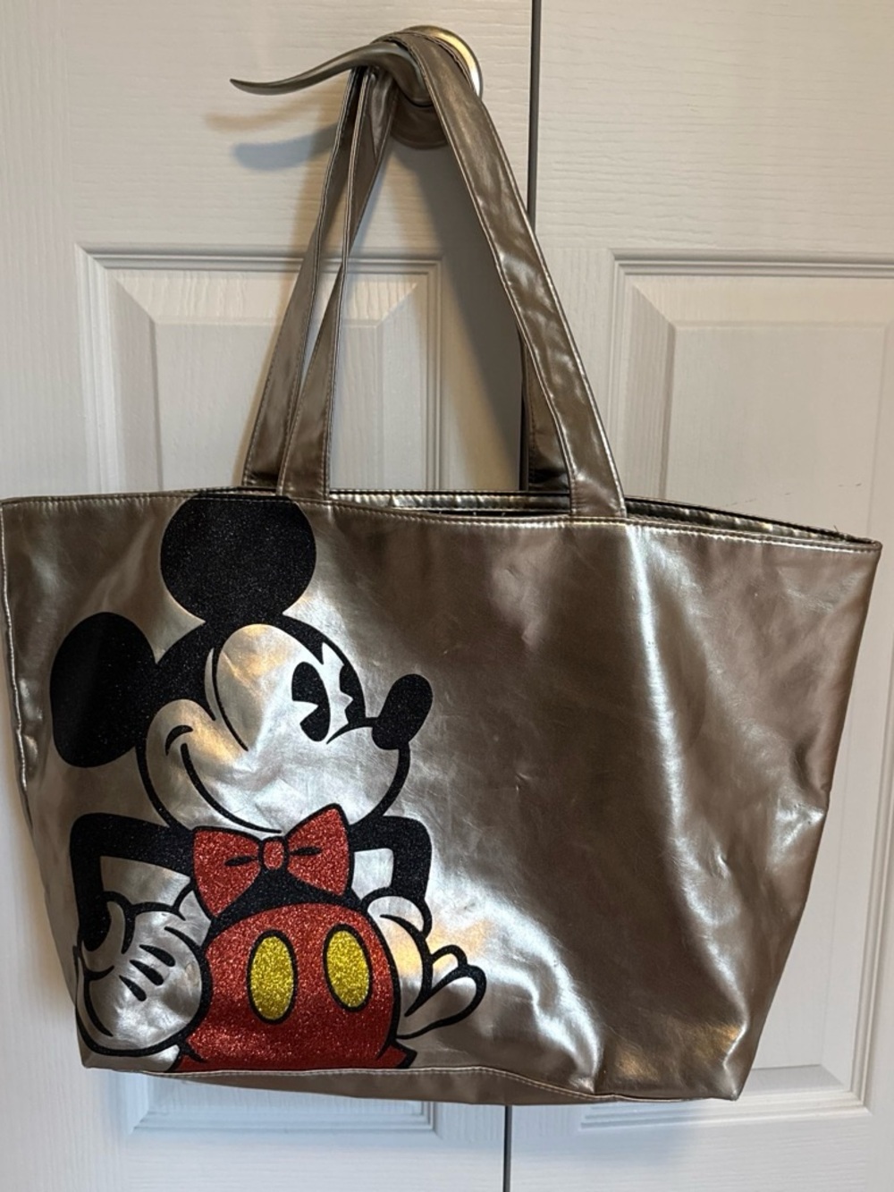 Authentic Disney Parks Metallic Silver Mickey Mouse Tote Bag 21”x13”x6